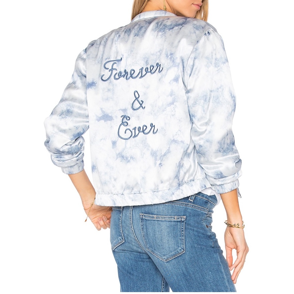 Rosie HW x Paige Silk Bomber Jacket Tie Dye Blue XS